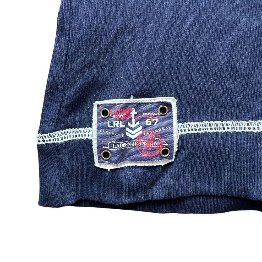 Lauren Jeans Co. Ralph Lauren Navy Contrast Ringer Tee Y2K Patch Detail Size L - Picture 2 of 7